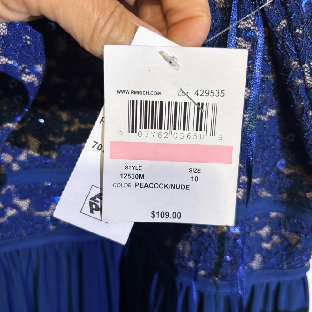 Nightway Women's Blue Lace Solid Sleeveless Halter Full-Length Dress NWT - Picture 2 of 10